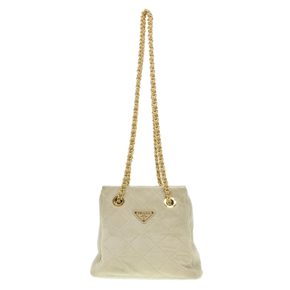 PRADA Quilted Chain Shoulder Bag Suede Gray Auth yk6604 - Picture 13 of 16